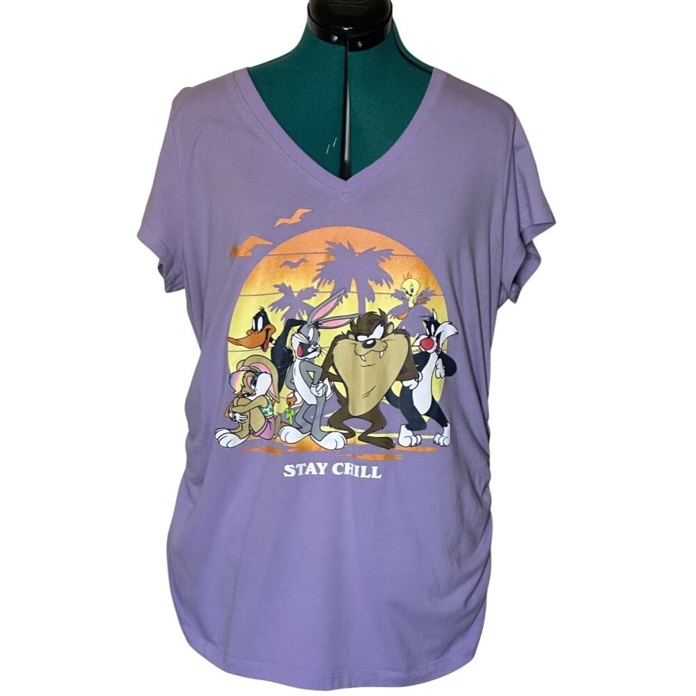 Looney Tunes Characters Women's Maternity T-Shirt Cotton Polyester Blend Size XL